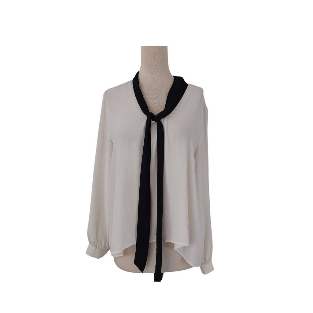 H&M White with Black Necktie Blouse | Pre Loved |