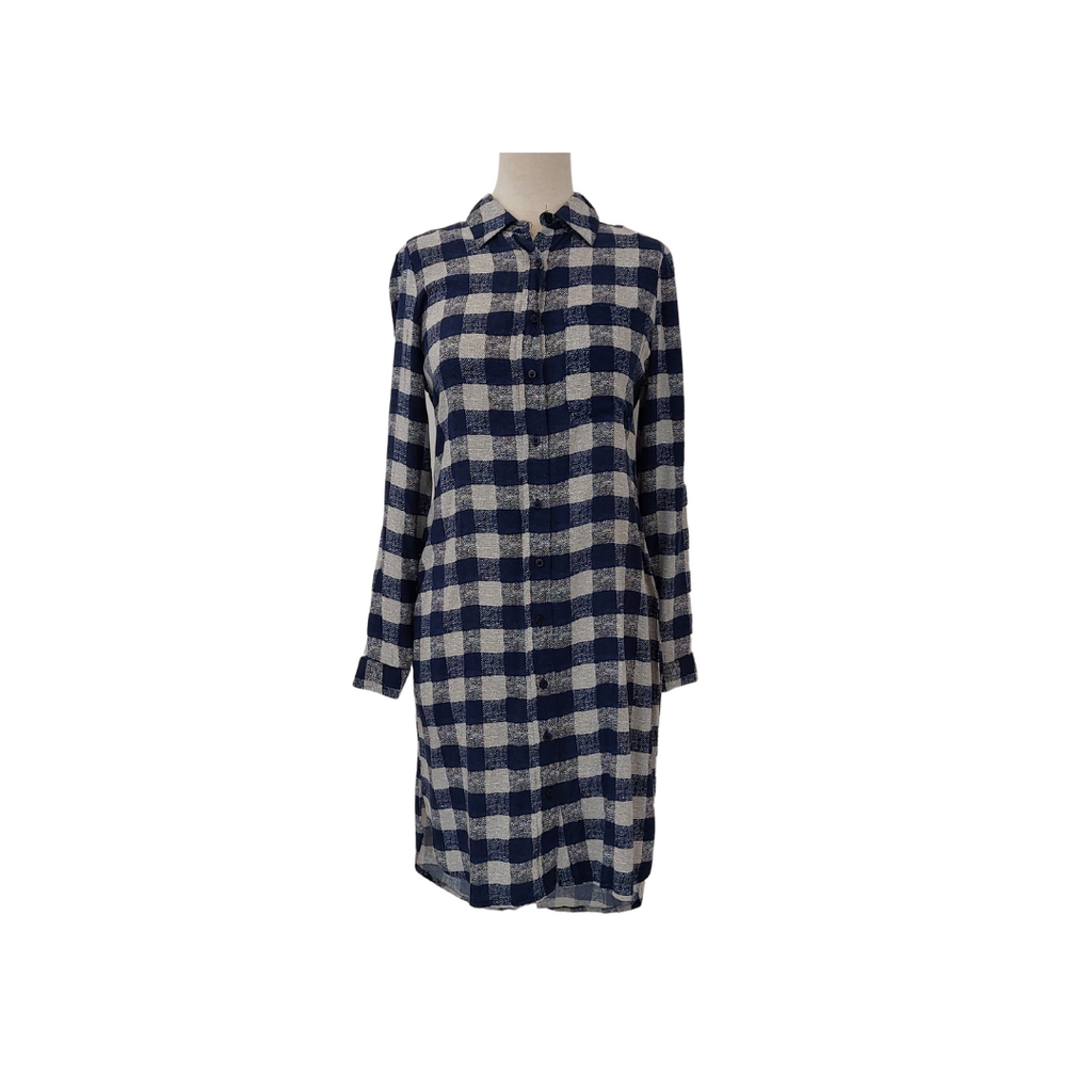 Atmosphere Blue & Grey Checked Long Collared Tunic | Gently Used |