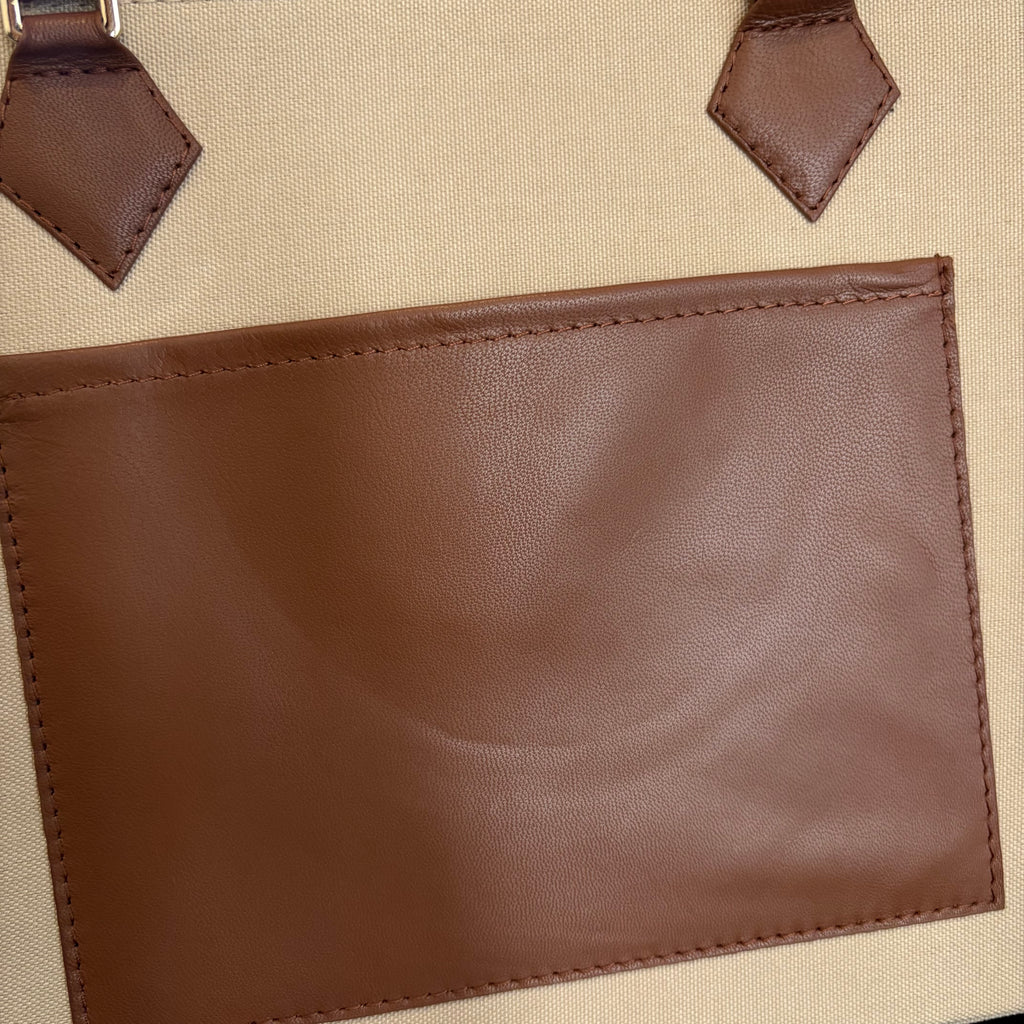 Warp Beige & Brown Canvas & Leather Terracotta Tote Bag | Pre Loved |