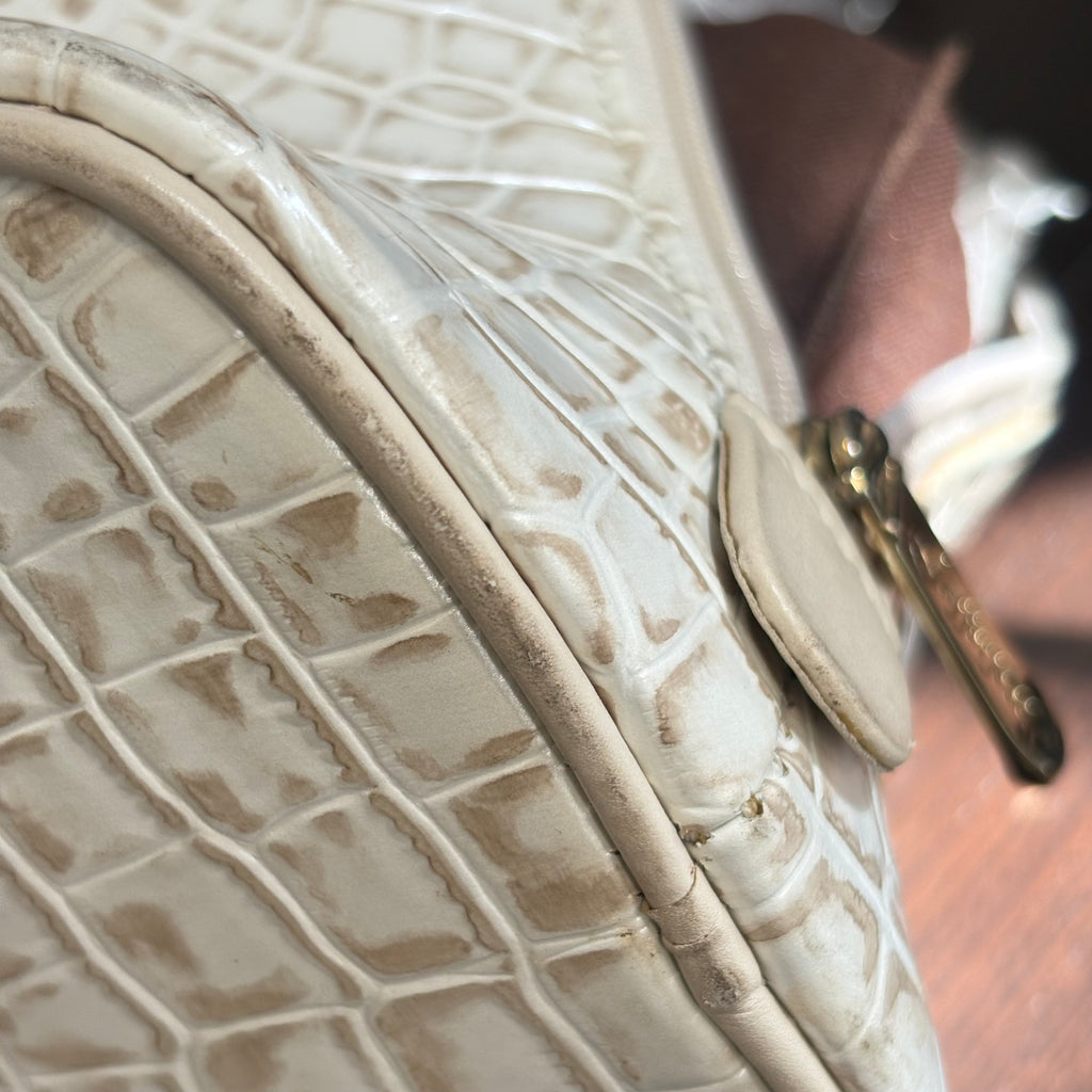 Jafferjees Cream Leather Textured Dome Satchel Bag | Pre Loved |