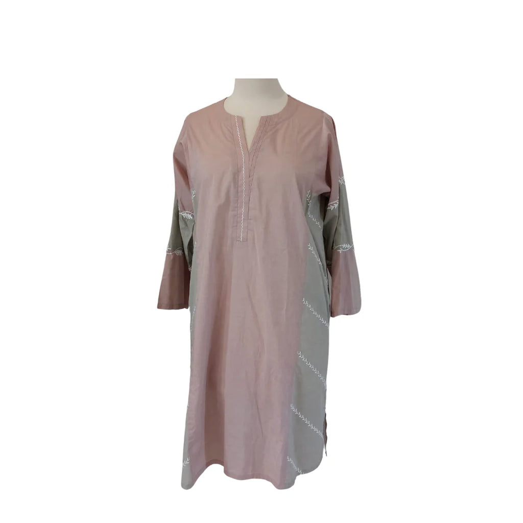 Solids Pink & Green White Embroidered Outfit (3 Pieces) | Pre Loved |