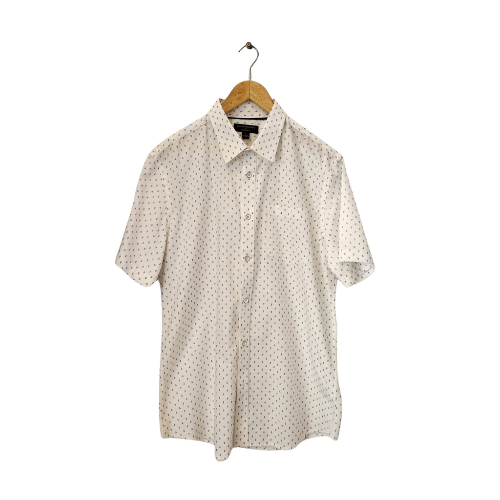 Banana Republic Men's White Anchor Print Short-sleeves Collared Shirt | Pre Loved |