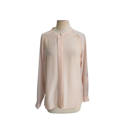 Tommy Hilfiger Powder Pink Mandarin Collar Hidden Placket Top | Brand New |