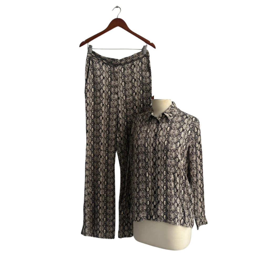 ZARA Beige & Black Snakeskin Print Satin Co-ord Set | Brand New |