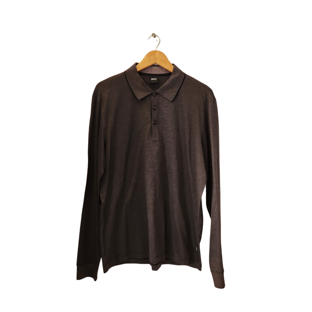 Hugo Boss Men's Black Striped Long-sleeves Polo Shirt | Gently Used |