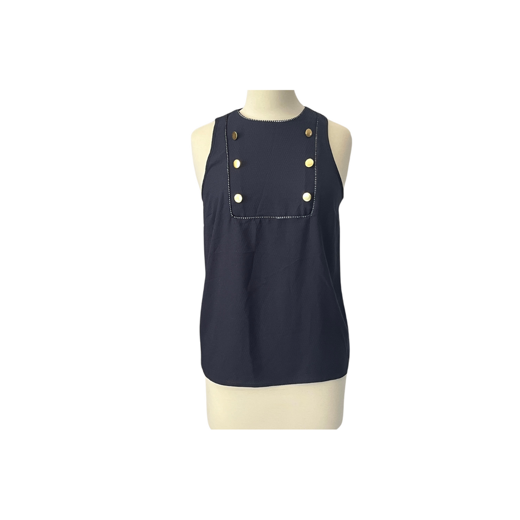 Next Navy Sleeveless with Gold Front Buttons Top | Pre Loved |