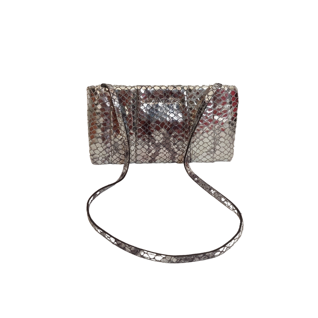 Michael Kors 'Daria' Silver Leather Snakeskin Textured Shoulder Bag | Pre Loved |