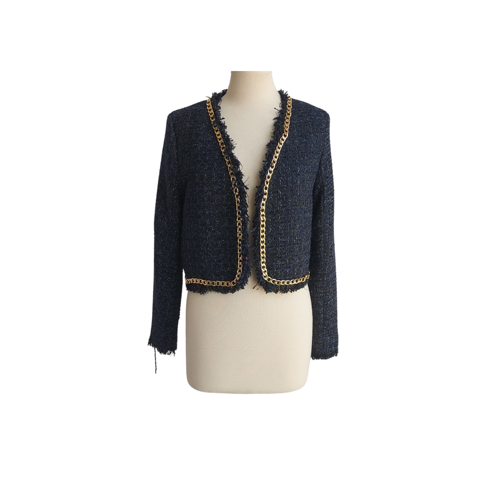 Christian Lacroix Navy Tweed Embellished Crop Jacket | Pre Loved |