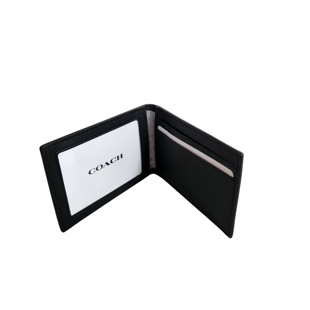 Coach Men's Compact Charcoal & Black Signature Bill fold Wallet | Brand New |