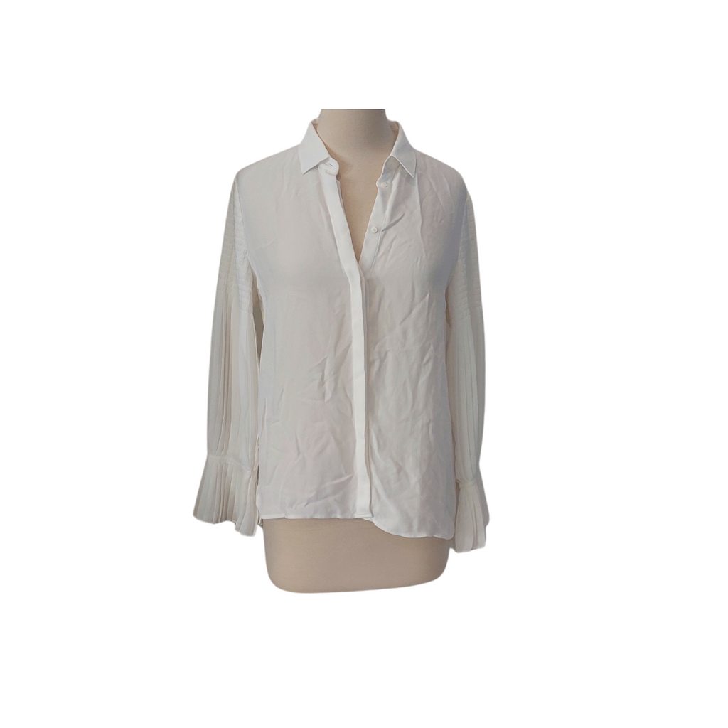 Massimo Dutti White Pleated & Frill Sleeves Collared Shirt | Like new |