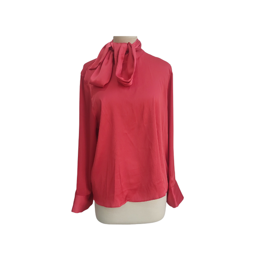 H&M Red Satin Tie Neck Top | Gently Used |