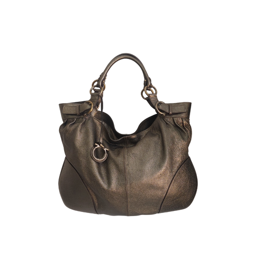 Salvatore Ferragamo Silver Metallic Gancini Leather Tote Bag | Pre Loved |