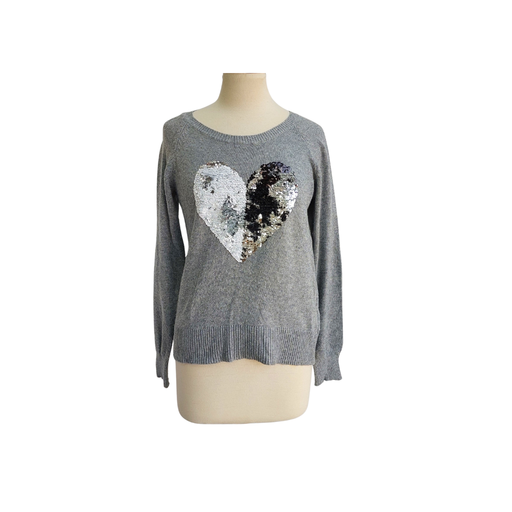 Oasis Light Grey Sequin Heart Sweater | Gently Used |