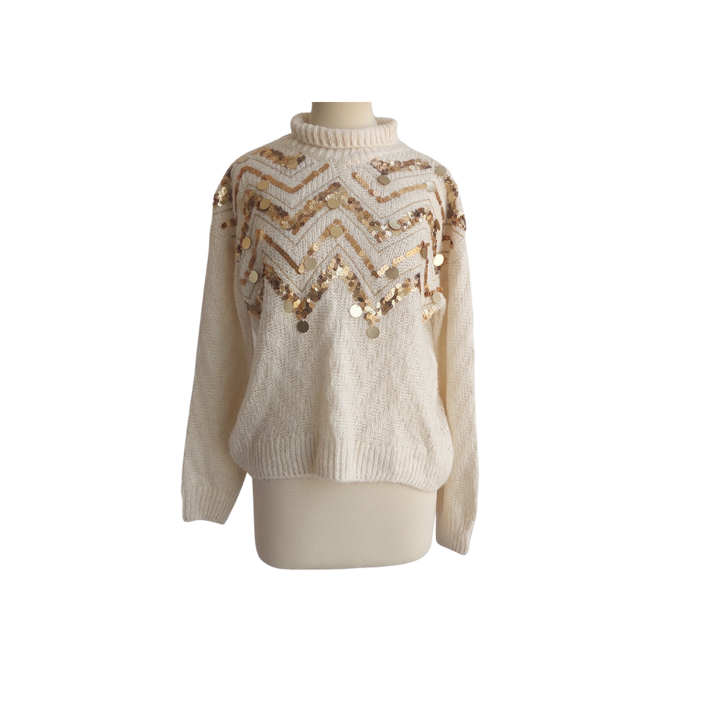 F&F White Gold Sequins Knit Sweater | Gently Used |