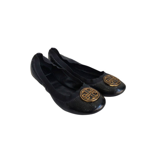 Tory Burch Black Caroline 2 Leather Slip On Ballet Flats | Pre Loved |