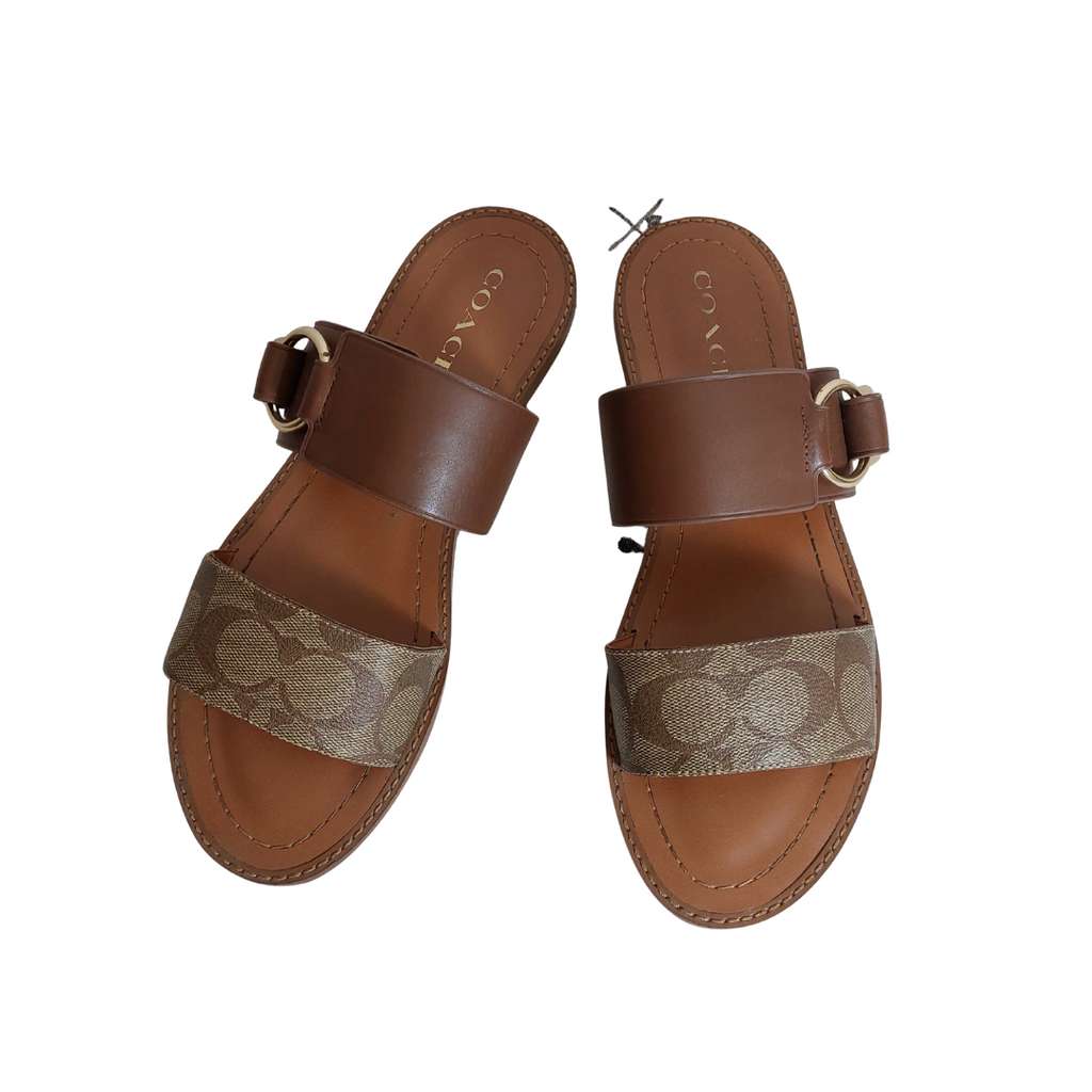 Coach Khaki Leather 'Hallie' Signature Sandals | Gently Used |