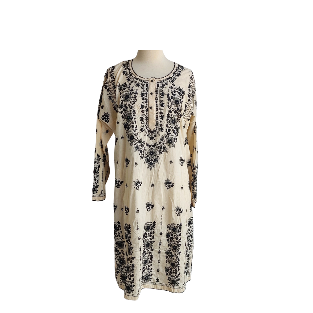 Princess & The Cake Cream & Black Embroidered Kurta  | Pre Loved |