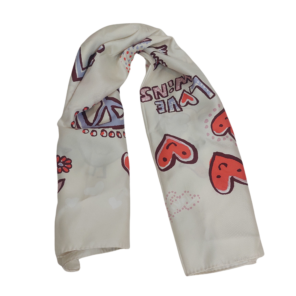 Tory Burch White Silk Peace Square Scarf | Like New |