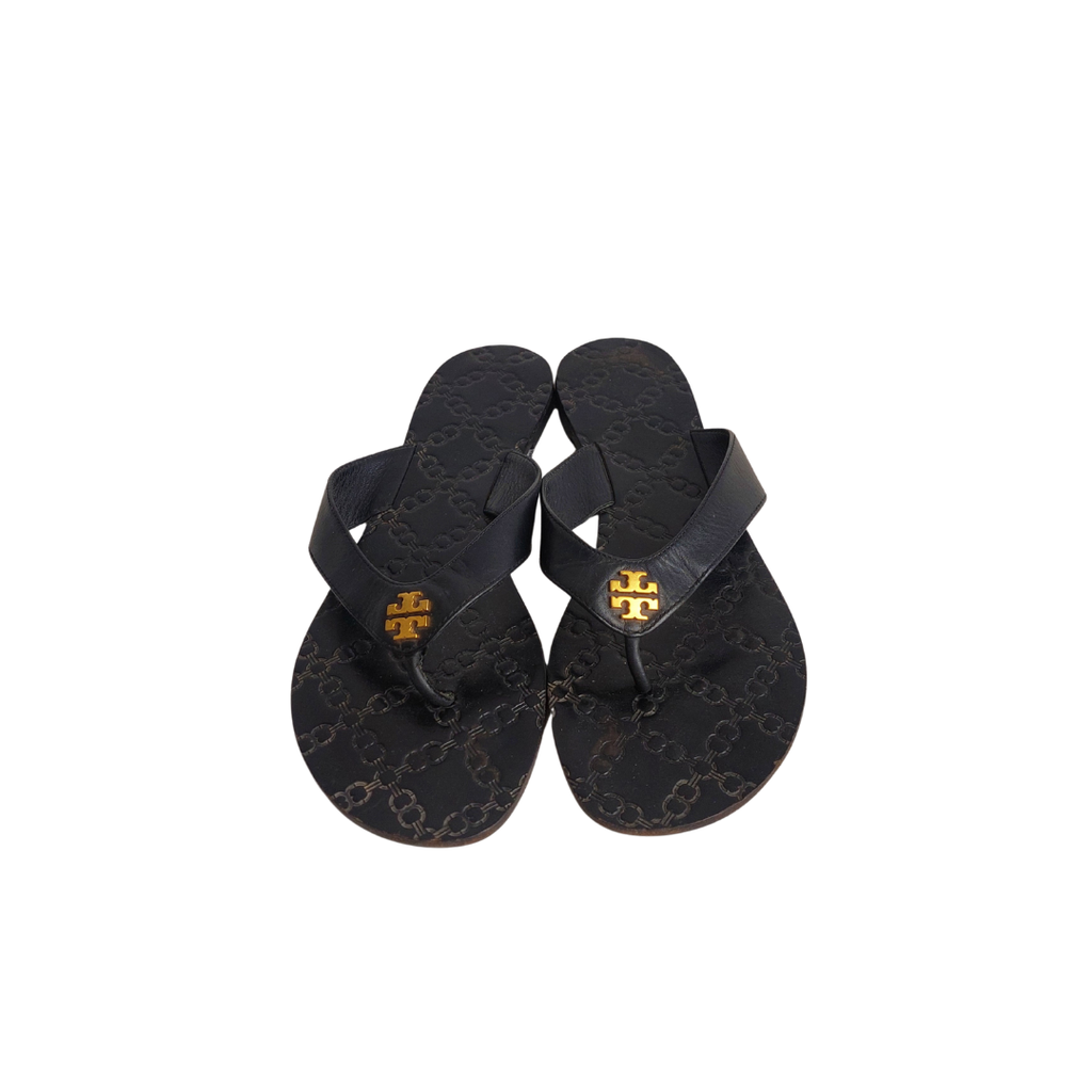 Tory Burch Black Leather Monroe Thong Sandals | Pre Loved |