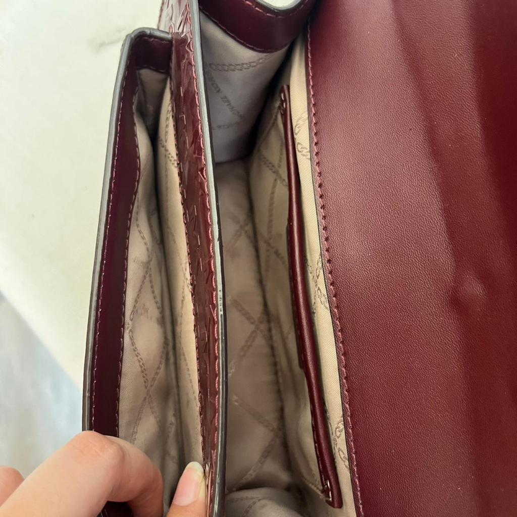 Michael Kors Merlot & Brown Monogram Heather Shoulder Bag | Pre Loved |