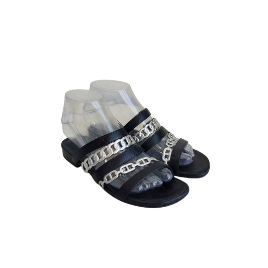 Hermes Black & Silver Leather Amalfi Sandals | Pre Loved |
