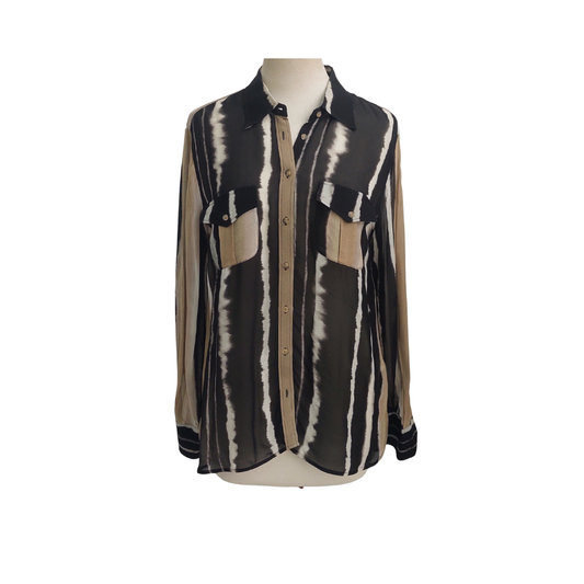 Massimo Dutti Black And Beige Patterned Sheer Top | Gently Used |