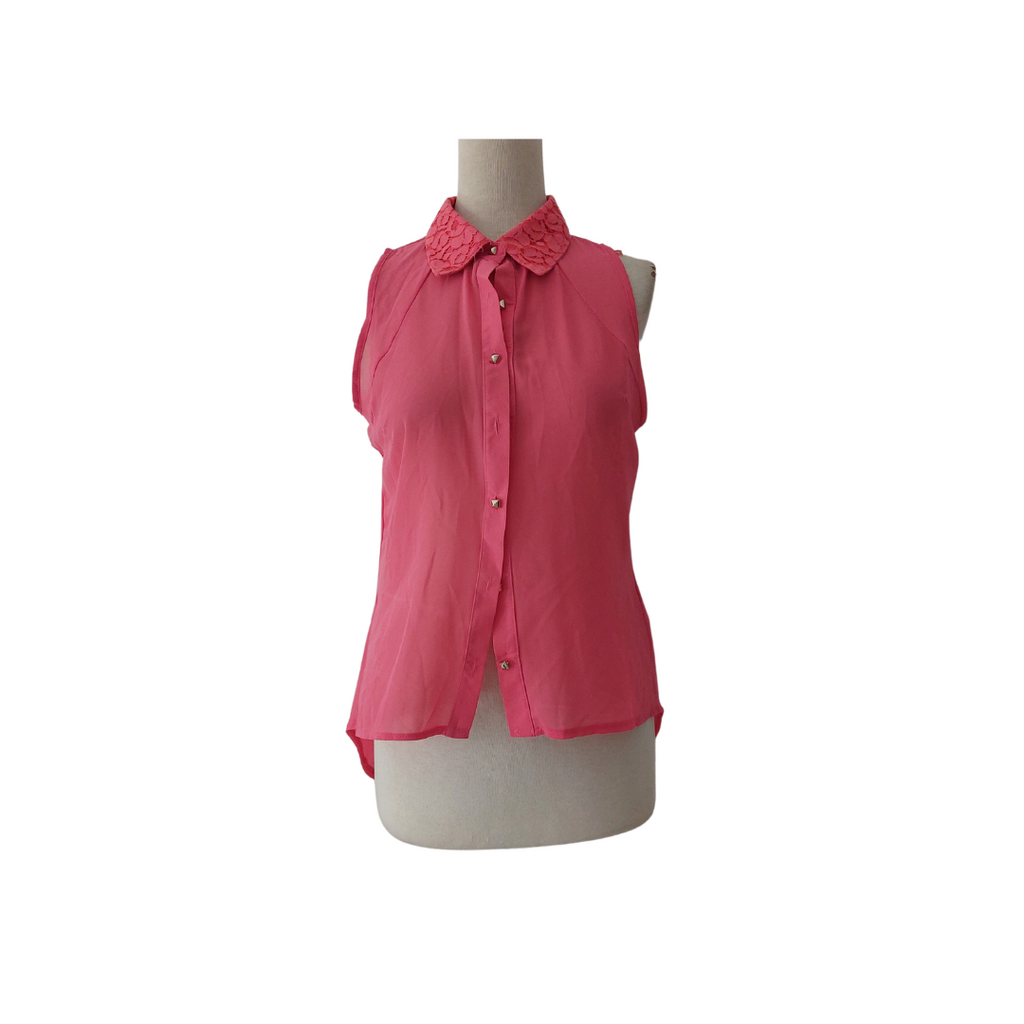 Only You Pink Sleeveless Sheer Collared Blouse | Brand New |