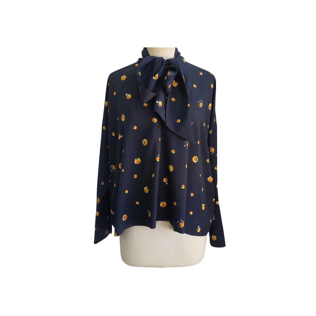 Mango Navy Blue & Yellow Neck Tie Up Top | Pre Loved | - Wholesale accessories from Secret Stash, Pakistan