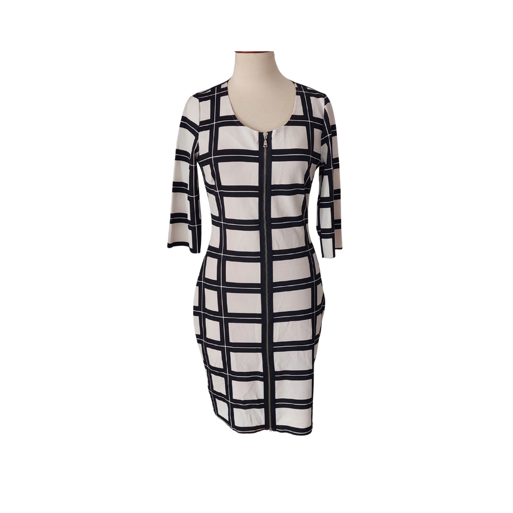 Rina Scimento Black & White Front Zipper Short Dress | Like New |