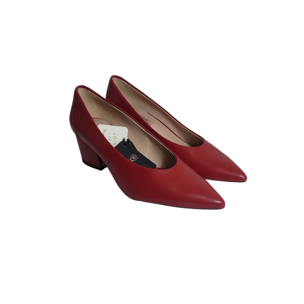 Massimo Dutti Red Leather Pointed Block-heel Pumps | Brand new |