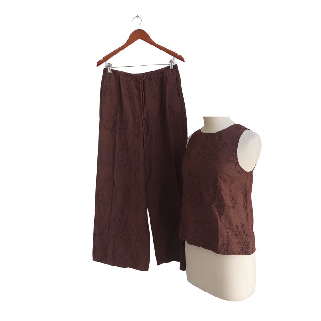 ZARA Brown Embroidered Sleeveless Co-ord Set | Pre Loved |