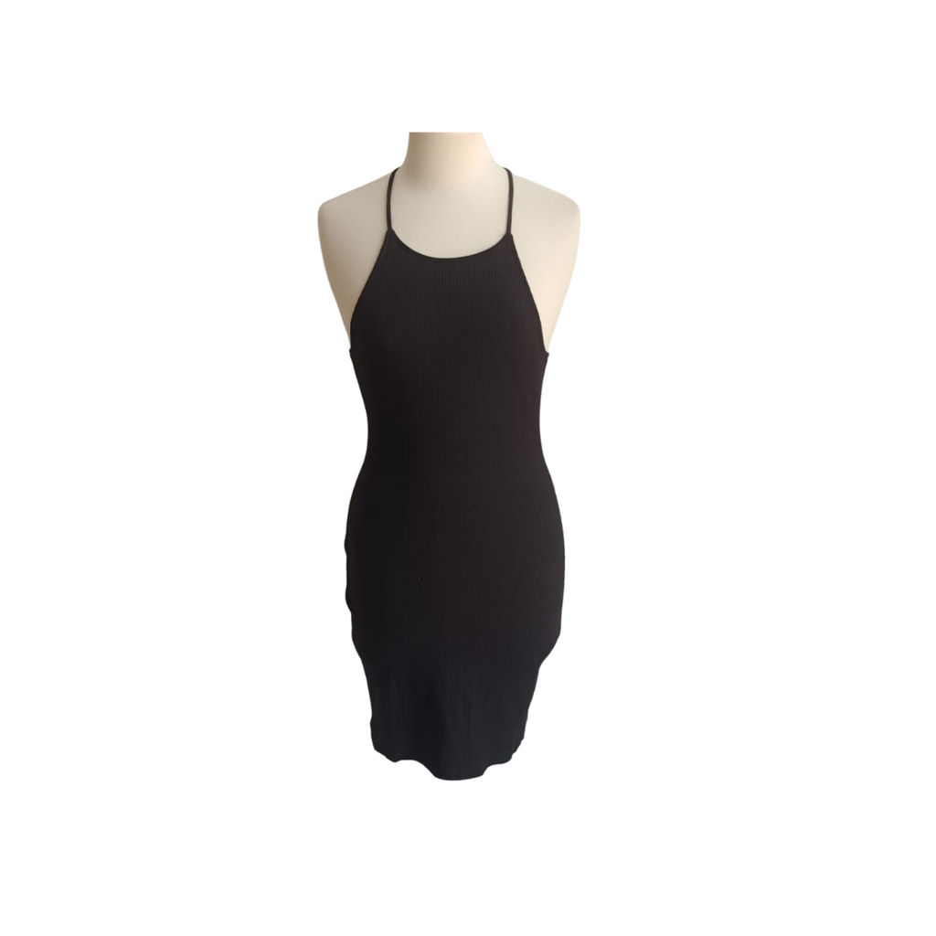 H&M Black Ribbed Strappy Open Back Short Dress | Brand New |