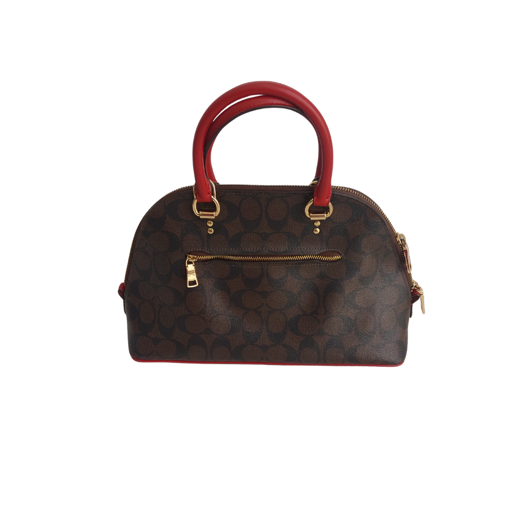 Coach Brown/Red Canvas & Leather Katy Signature Dome Satchel Bag | Pre Loved |