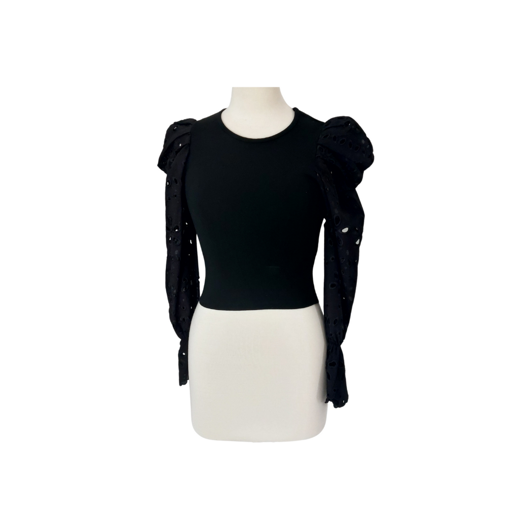 Zara Black Puff Cut-Work Sleeves Blouse | Like New |
