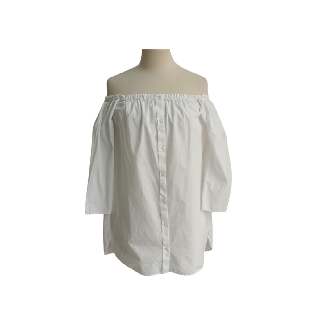 Zara White Off Shoulder Button Down Long Top | Pre Loved |