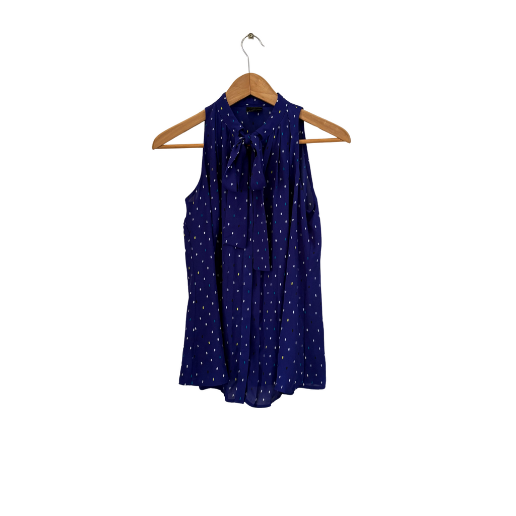 Worthington Dark Blue Printed Sleeveless Button Top | Gently Used |