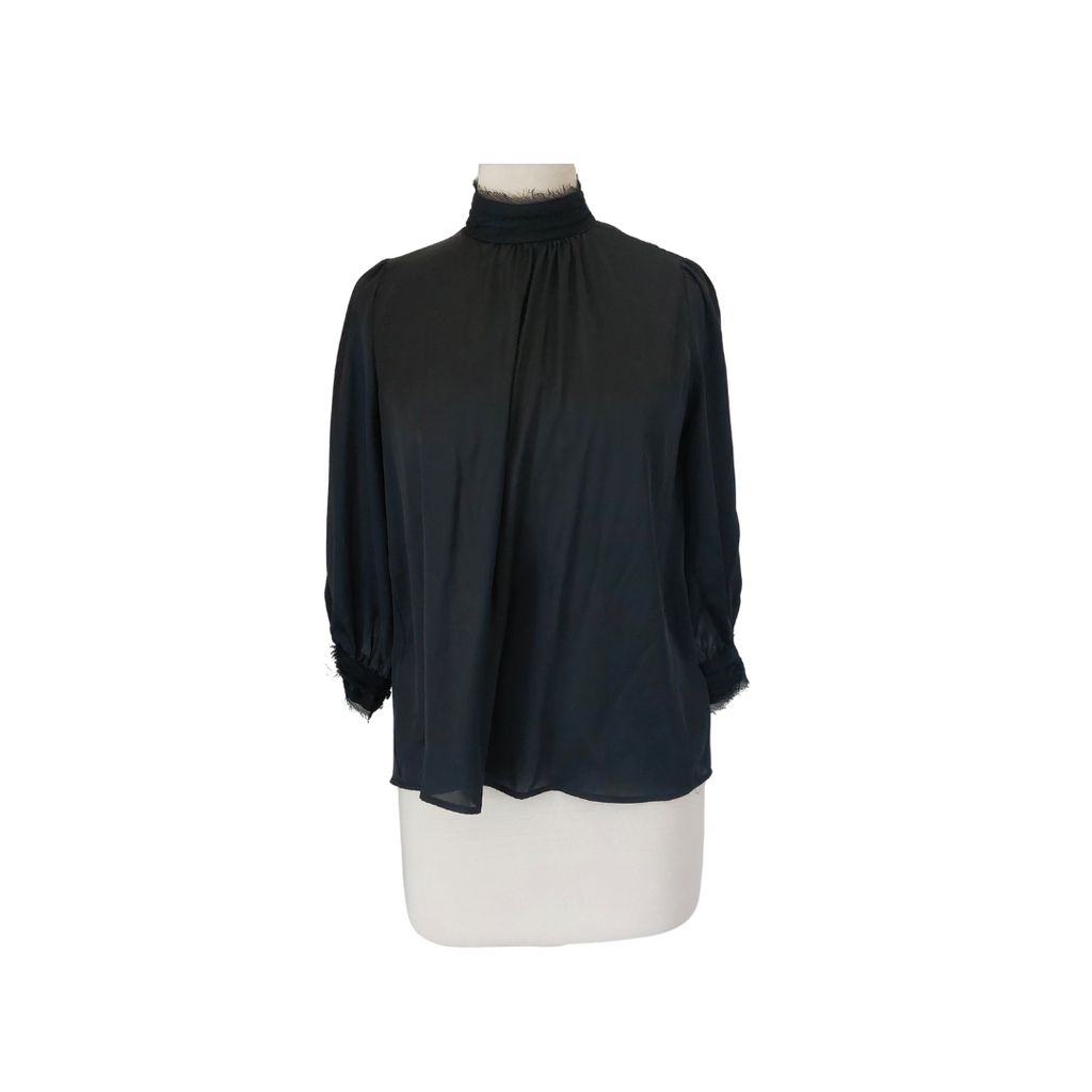 Zara Black Satin Mock Neck Blouse | Pre Loved |