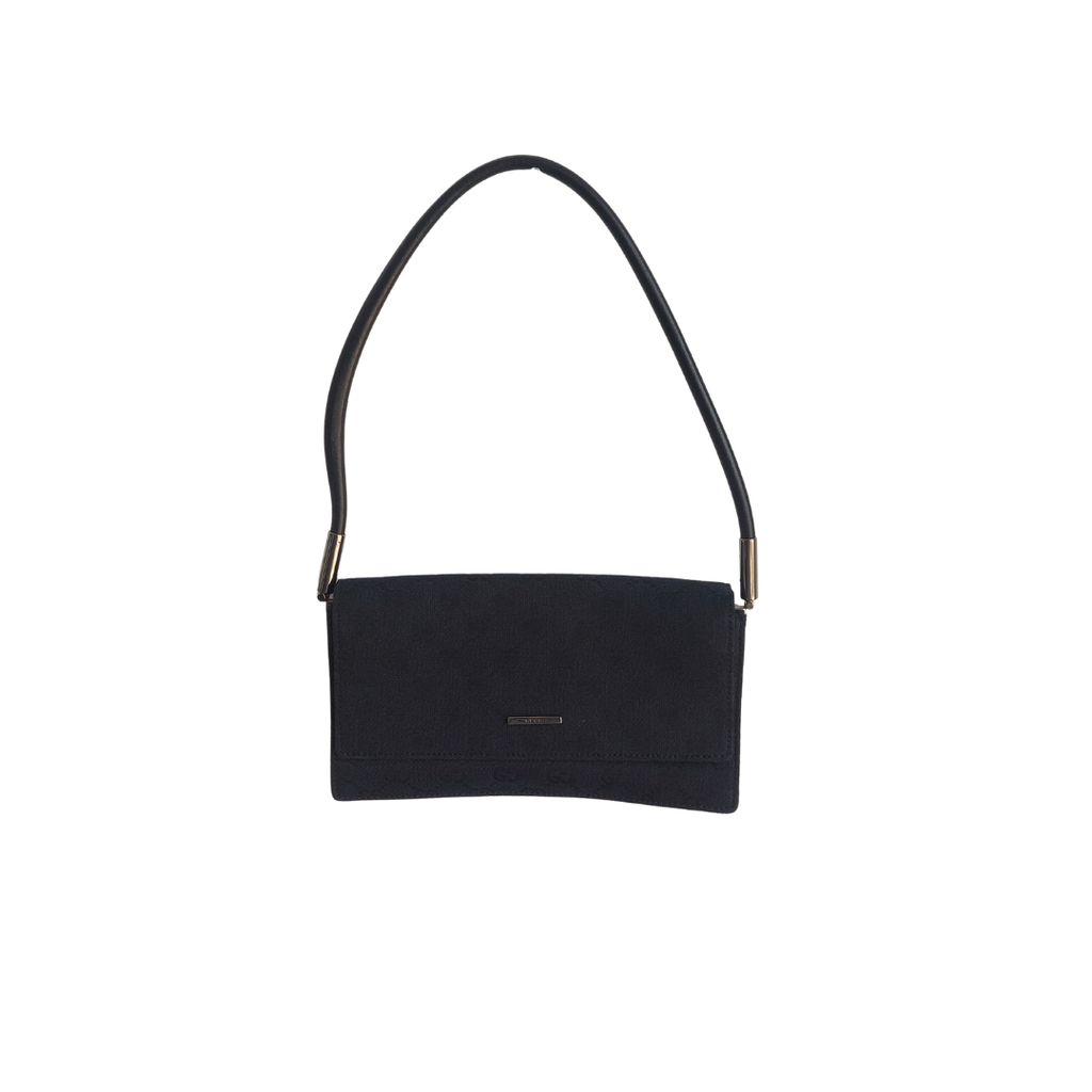 Gucci Black Canvas & Leather GG Toile Baguette Noir Shoulder Bag | Pre Loved |