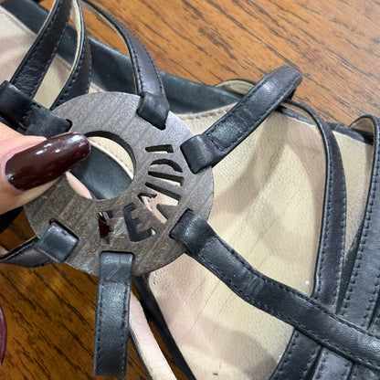 Fendi Black Wooden Emblem Strappy Sandals | Pre Loved |