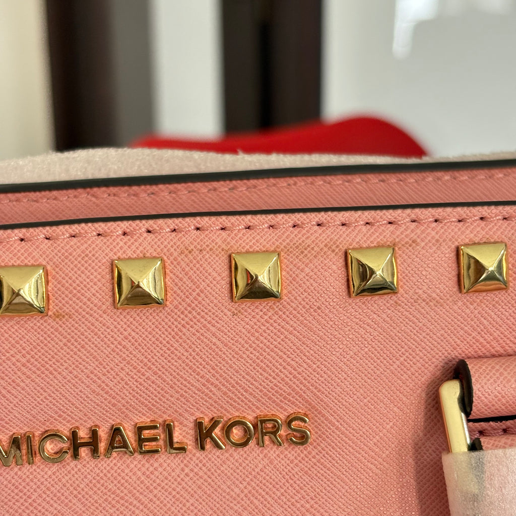 Michael Kors Pale Pink Leather 'Selma' Studded Satchel Bag | Brand New |