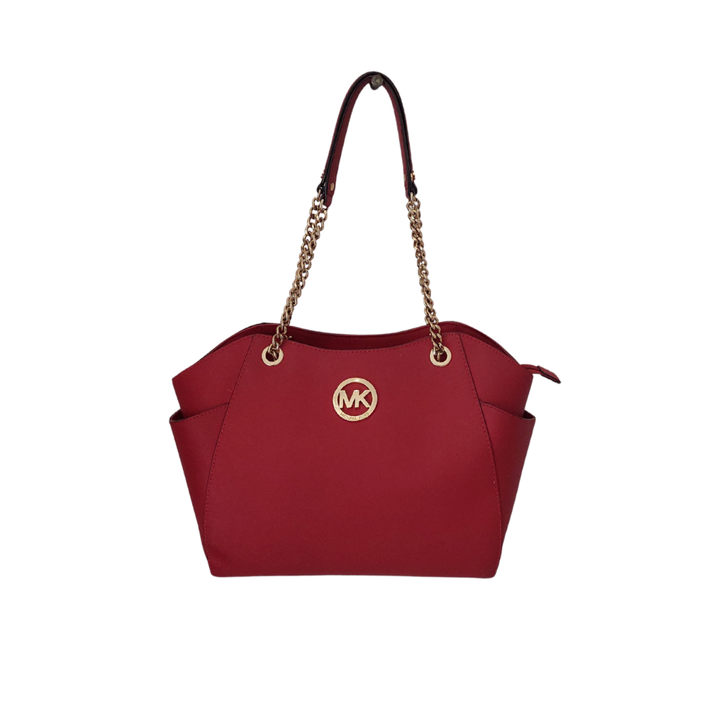 Michael Kors Red Jet Set Travel Large Chain Shoulder Tote Bag | Pre Loved |