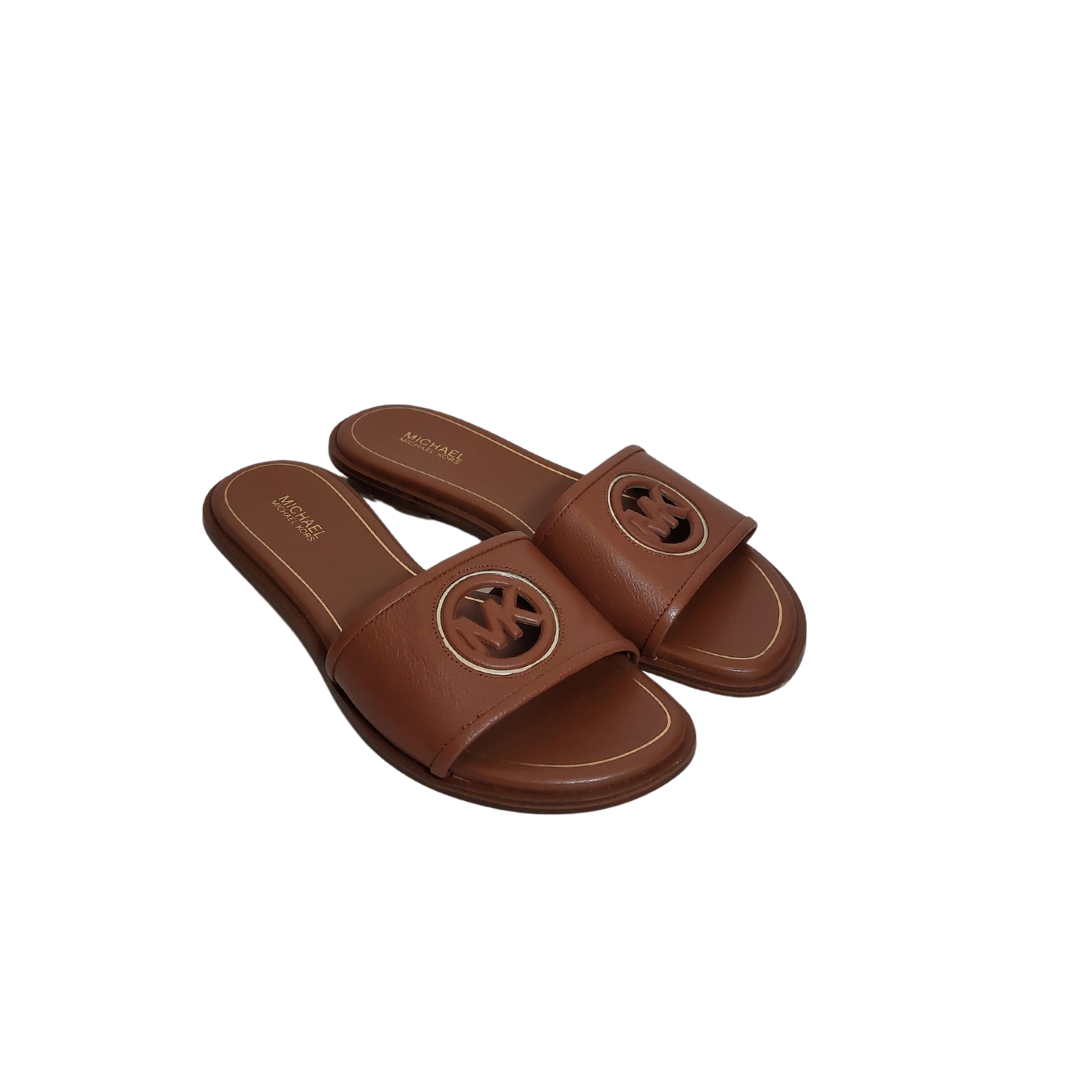 Michael Kors Brown Deanna Cutout Leather Slides Brand New
