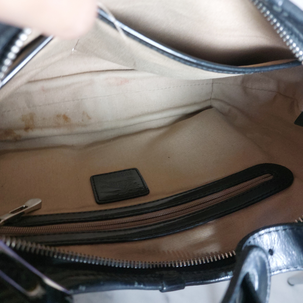 Burberry Beige/Black Nova Check Coated Canvas and Patent Leather Shoulder Bag | Pre Loved |