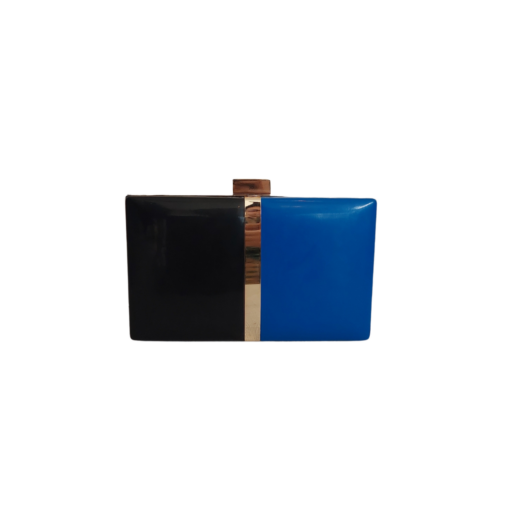 ALDO Blue & Black Colour-block Metal Clutch | Brand New |