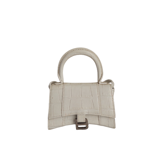 Balenciaga White Croc Embossed Leather Small Hourglass Top Handle Bag | Pre Loved |