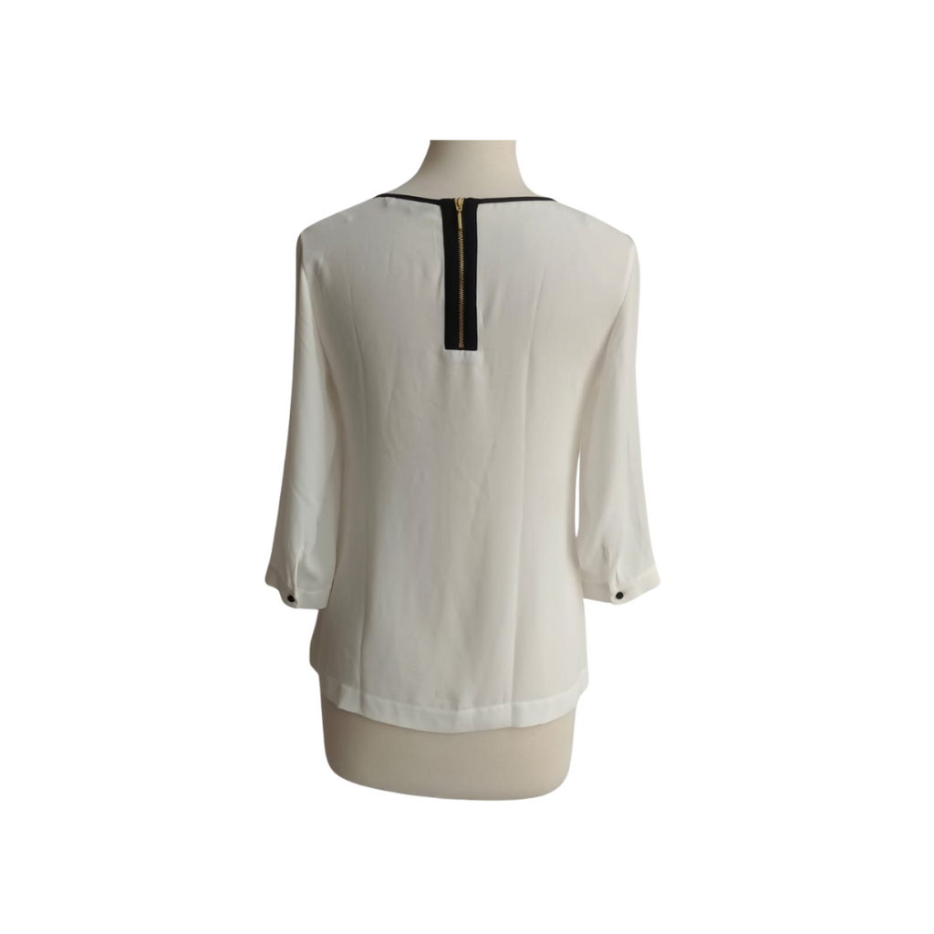 M&S White, Black Embroidered Semi Sheer Top | Pre Loved |