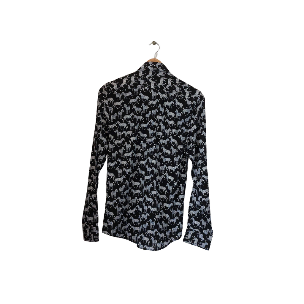 H&M Black Zebra Printed Collared Button Down Top | Like New |