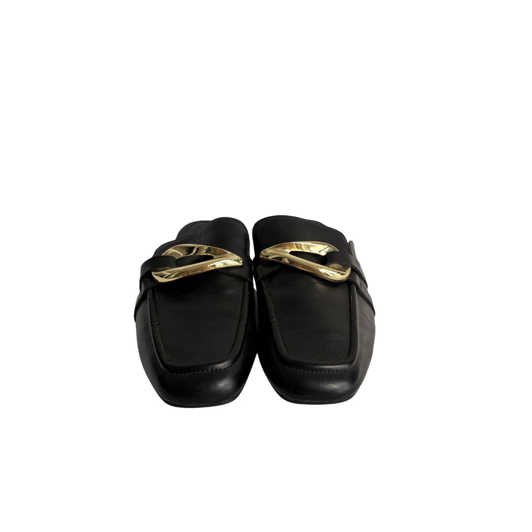 Zara Black Metallic Faux Leather Loafers | Pre Loved |