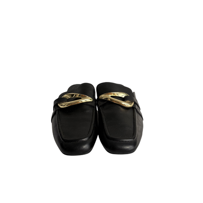 Zara Black Metallic Faux Leather Loafers | Pre Loved |