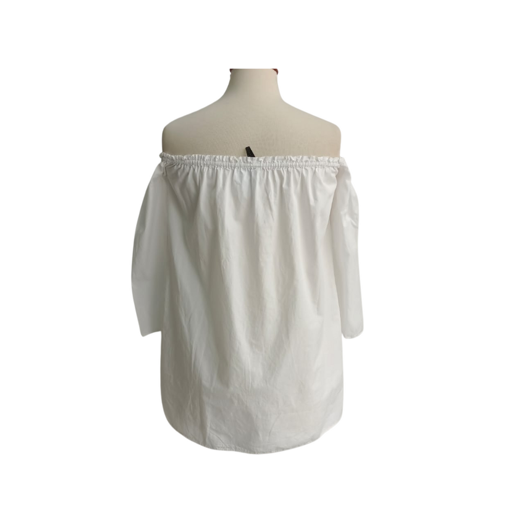 Zara White Off Shoulder Button Down Long Top | Pre Loved |